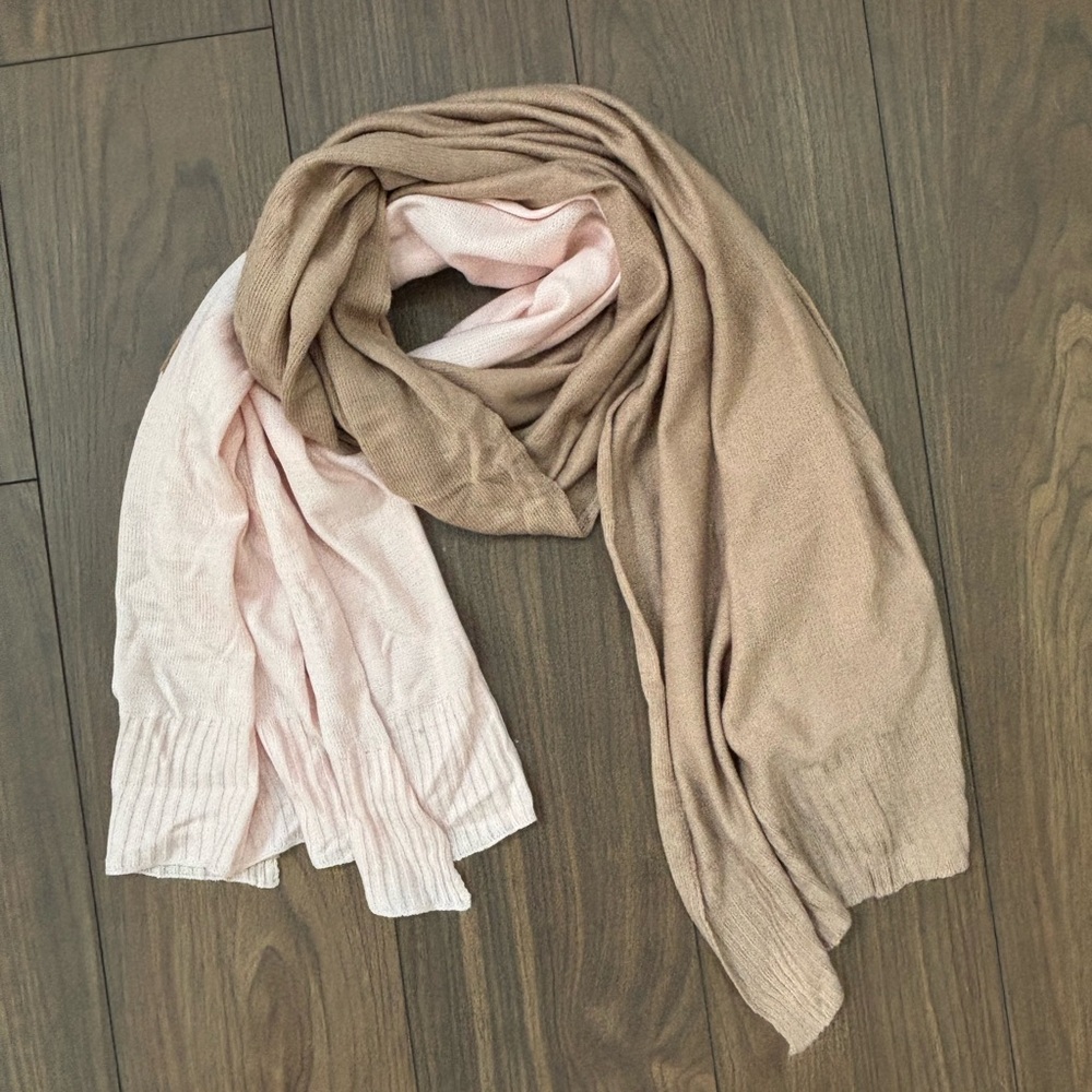 Light Pink and Taupe Soft Knit Scarf